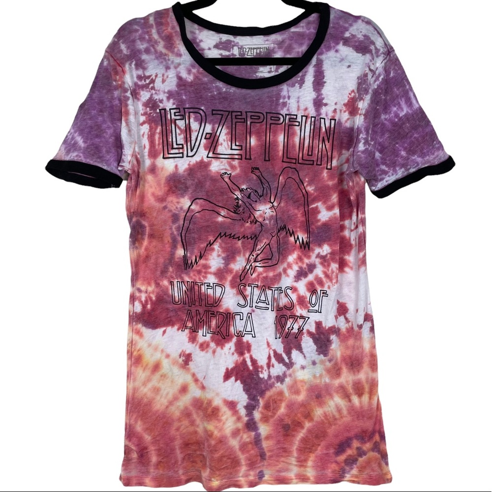 NWOT Led Zeppelin Tye-Dye Hippy Zoso Spell-out Graphic Ladies XL T-Shirt SS Pink
